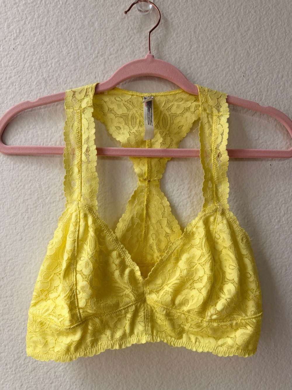 Free People Yellow Lace Racerback Bralette Floral Stretch Soft Girl Pastel M